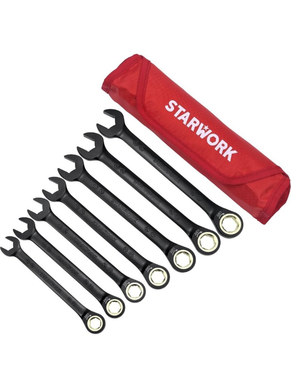 7-Piece 2-in-1 Ratcheting Wrench Set with Rolling Pouch, 120-Tooth, SAE & Metric